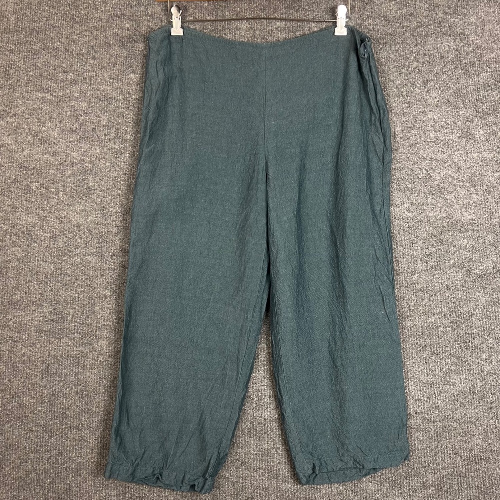 Eileen Fisher Wide Leg Pants Womens XL Teal Excellent Linen Blend Side Zip